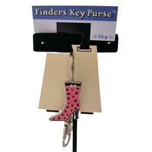 Alexx Finders Key Purse Pink Polka Dot Boot Key Finder Enamel Bag Charm NWT